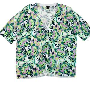 Talbots Petites Cardigan Floral Print Cotton Blend Button Down Womens XLP